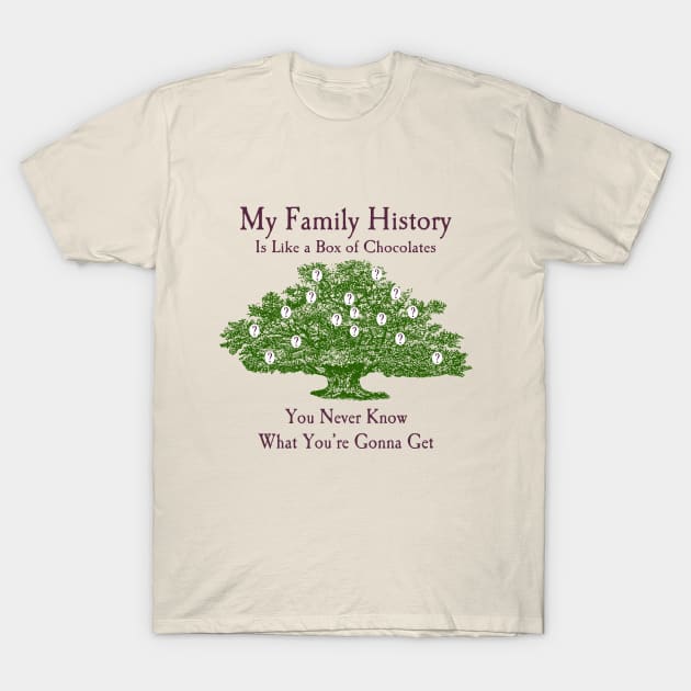 My Family History Is Like a Box of Chocolates T-Shirt by AncestorStuff